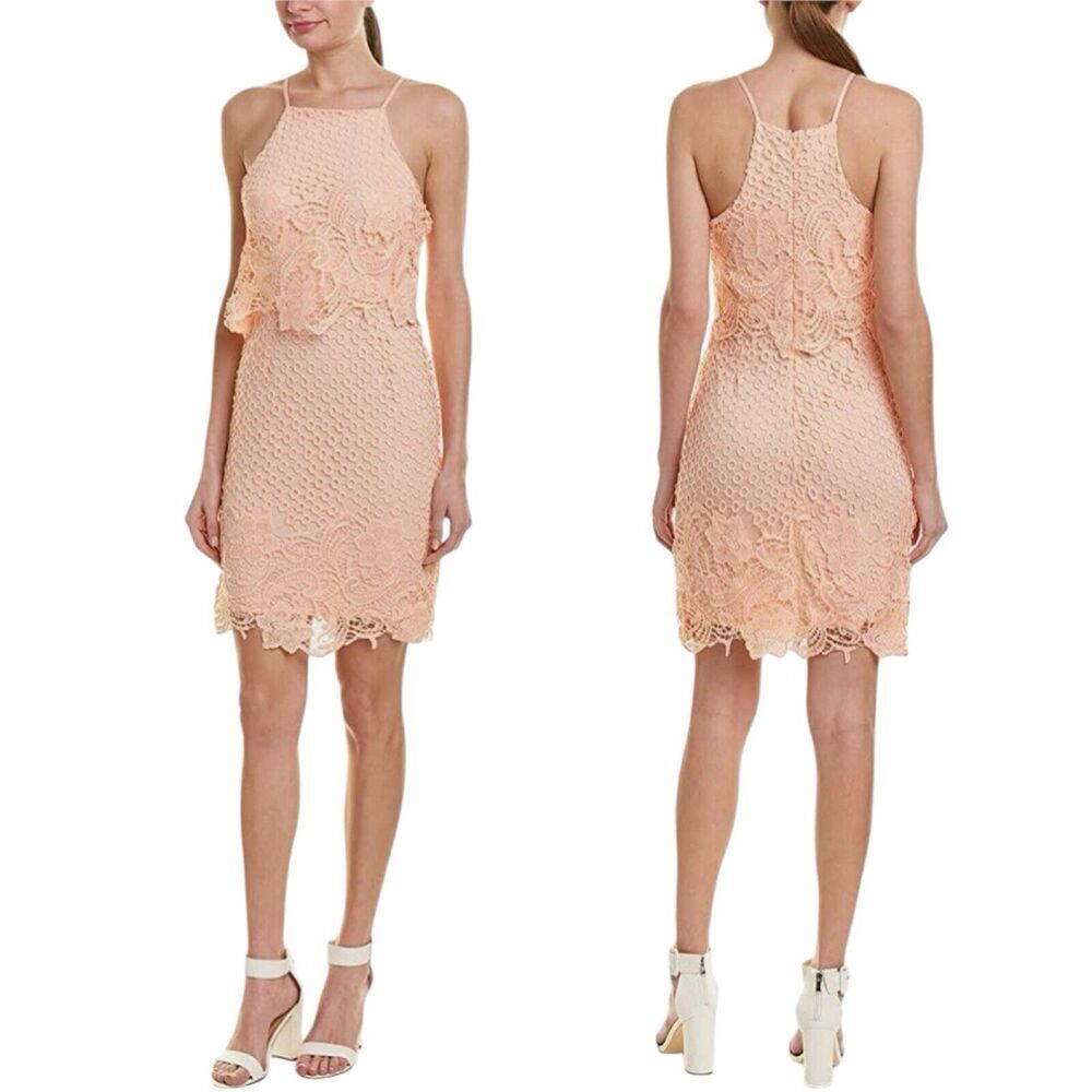 NEW BB DAKOTA by Steve Madden Women's 14 Bryn Bodycon Lace Dress Salmon Pink